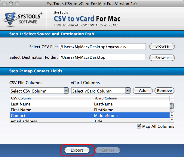 Export all CSV files to vCard