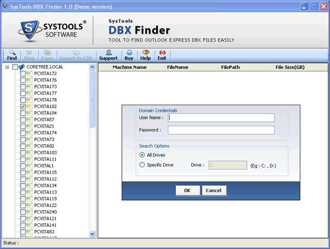 DBX Finder Domain Credentials