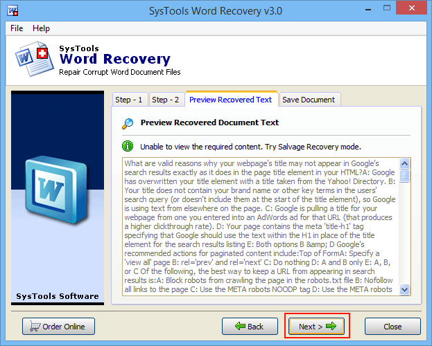 Preview of Word Recovered Text