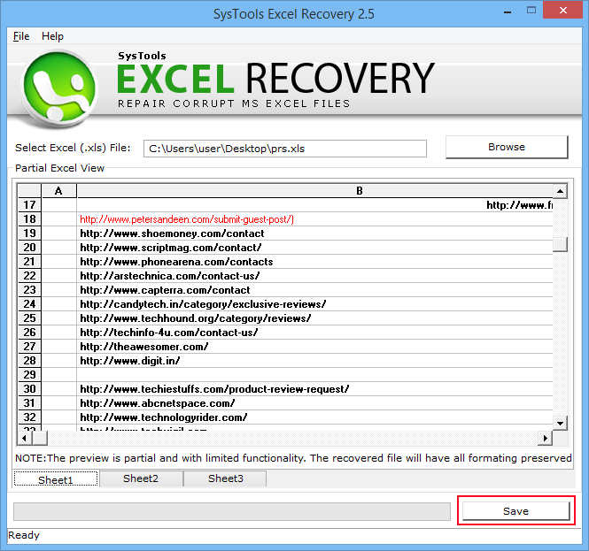 Save Recovered Excel Sheets