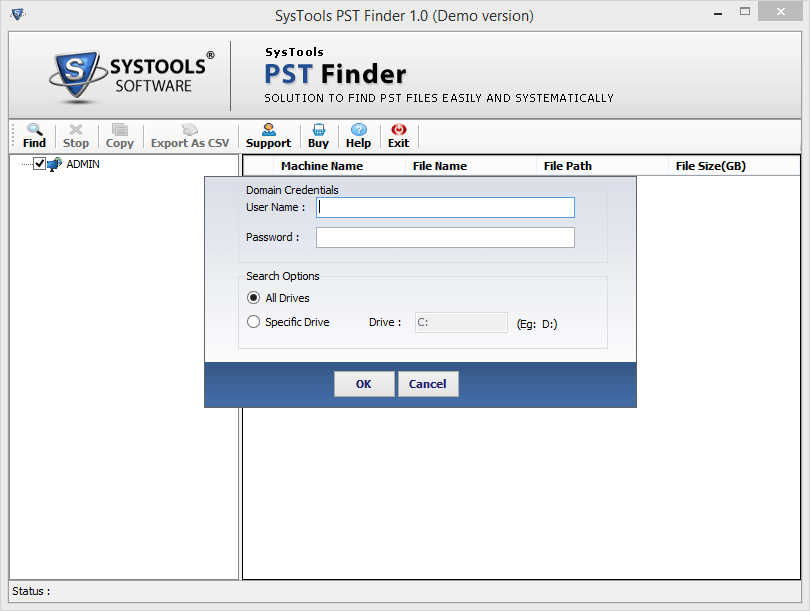 PST Finder Domain Credentials