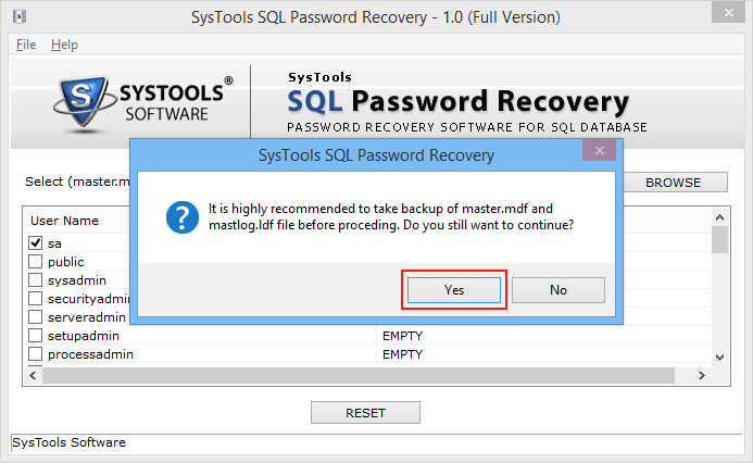 Take SQL Password File Backup