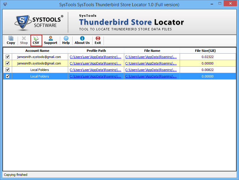 where are thunderbird files stored